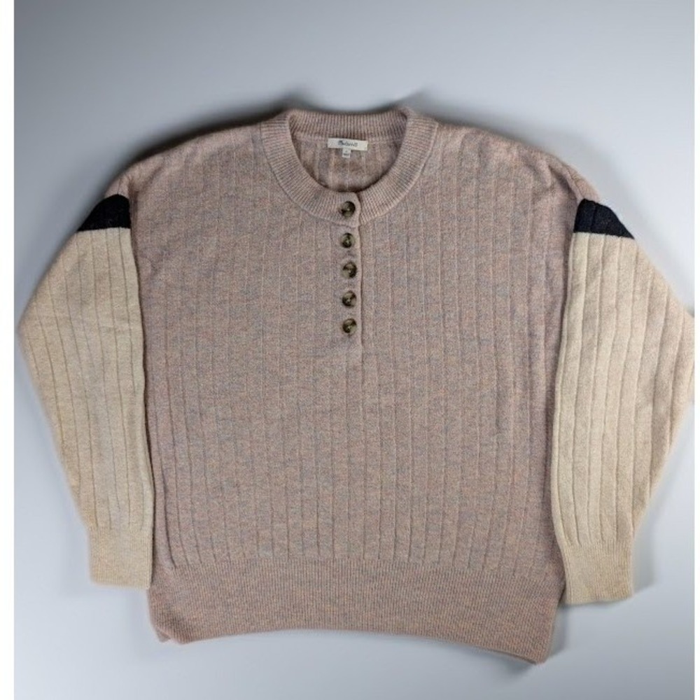 Madewell Colorblock Henley Merino Wool Alpaca blend Sweater Women's L